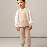 Caramelo Kids Boys Beige Knitted Zip Neck Polo Set