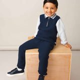 Caramelo Kids Boys Blue Knitted Zip Neck Polo Set