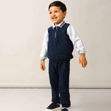 Caramelo Kids Boys Blue Knitted Zip Neck Polo Set