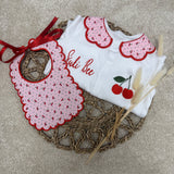 Baby Girls Cherrys Handmade Sleepsuit & Bib