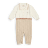 Caramelo Kids Baby Boys Beige & Ivory Cotton Knit Romper