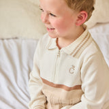 Caramelo Kids Boys Beige & Ivory Cotton Knit Trouser Set