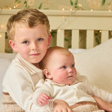 Caramelo Kids Baby Boys Beige & Ivory Cotton Knit Romper