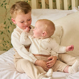 Caramelo Kids Baby Boys Beige & Ivory Cotton Knit Romper
