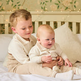 Caramelo Kids Baby Boys Beige & Ivory Cotton Knit Romper