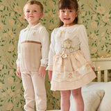 Caramelo Kids Boys Beige & Ivory Cotton Knit Trouser Set