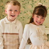 Caramelo Kids Boys Beige & Ivory Cotton Knit Trouser Set