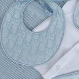 Boys Soft Blue Handmade Sleepsuit, Dummy Clip & Bib Set
