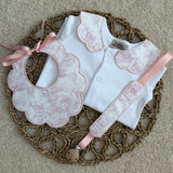 Girls Baby Pink Safari Print Handmade Sleepsuit, Dummy Clip & Bib Set