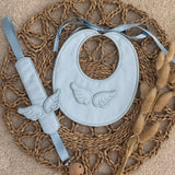 Handmade Baby Blue Angel Wings Bib & Dummy Clip Set | Luxury Spanish Fabric | Personalised | Made to Order