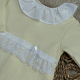 Baby Girls Lemon Sleepsuit with Lace Frill