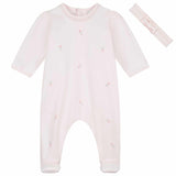 Emile Et Rose Girls Pink All in one with pink rosebud & Headband