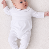 Baby’s White Smocked Cotton Sleepsuit