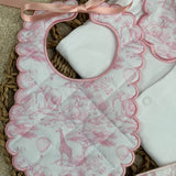 Girls Baby Quilted Pink Safari Print Handmade Sleepsuit, Dummy Clip & Bib Set