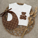 Boys Brown Billy Bear Handmade Sleepsuit & Bib Set