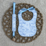 Baby's Safari Blue Handmade Bib & Dummy Clip