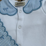 Girls Blue Stripe Bow Handmade Sleepsuit & Bib Set