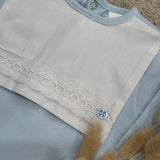 Baby Boys Blue Sleepsuit with Lace Bib