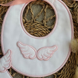 Handmade Baby Pink Angel Wings Bib & Dummy Clip Set | Luxury Spanish Fabric | Personalised | Made to Order