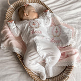 Baby Girls Personalised Set Sleepsuit, Bib & Burp Cloth