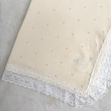 Cream Cotton Baby Shawl with Soft White Lace Trim