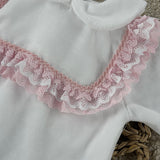Baby Girls White Frill Velour Sleepsuit