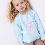 Girls Personalised Green Bow Jumper