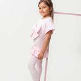 Girls Pink Cotton Sequin Legging Set