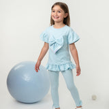 Girls Blue Cotton Sequin Legging Set