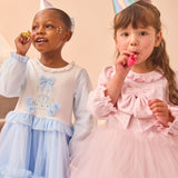 Caramelo Kids Girls Pink Tulle Dress Set with Diamanté Bows