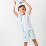 Boys White & Blue Cotton Shorts Set