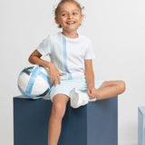 Boys White & Blue Cotton Shorts Set