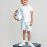 Boys White & Blue Cotton Shorts Set