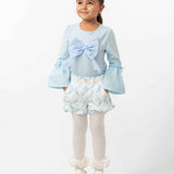 CARAMELO KIDS Girls Sky Blue Bow Shorts Set