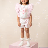 Girls White & Pink Balloon Shorts Set