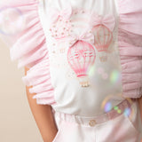 Girls White & Pink Balloon Shorts Set