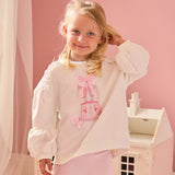Girls Pink Cotton Leggings Set with Frills, Bows & Snow Globe