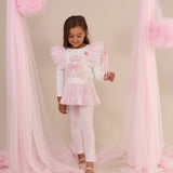 Girls Pale Pink Cotton & Tulle Fairy Wings Leggings Set