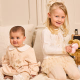 Baby Girls Beige Cotton Fairy Tale Castle Leggings Set