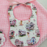 Girls Pink Waffle Blanket & Hand made bib Gift Set