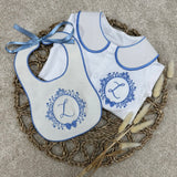 Boy's Blue Crest Handmade Sleepsuit And Bib