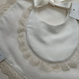 Granlei Spanish Lace Bib & Muslin Set – Ivory | Traditional Baby Gift