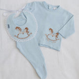 Baby Boys Blue Rocking Horse Set With Blue Bib