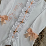 Baby Girls Handmade Peach Frill Sleepsuit & Headband