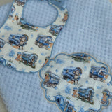 Boy's Blue Waffle Blanket & Hand made bib Gift Set