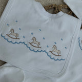 Luxury Personalised Rocking Horse Sleepsuit & Bib Set – Blue Embroidery