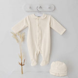 Unisex Ivory Angel Wing Velour Sleepsuit With Hat