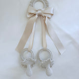 Handmade Beige Girls Crochet Dummy Decoration with Satin Bow – Luxury Pram, Crib & Nursery Accessory