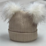 Baby's Beige Double Pom Pom Hat