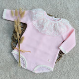 Baby Girls Pink Lacey Knitted Romper